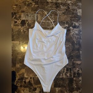 White Spaghetti Strap Cowl Neck Bodysuit